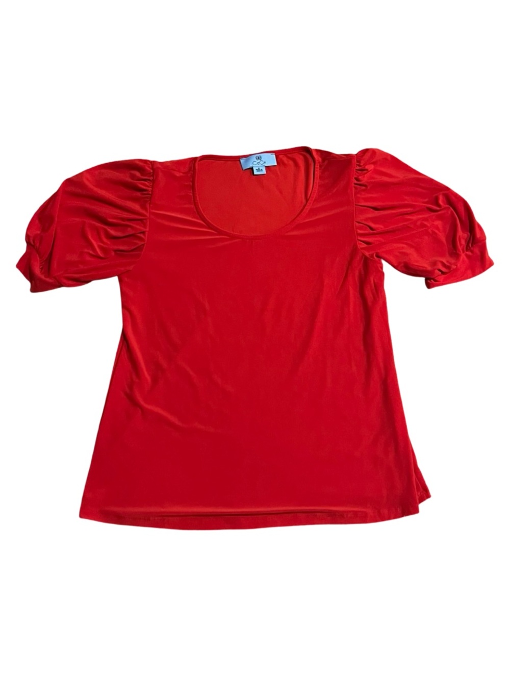 CeCe Red Scoop Neck Puff-Sleeve Top